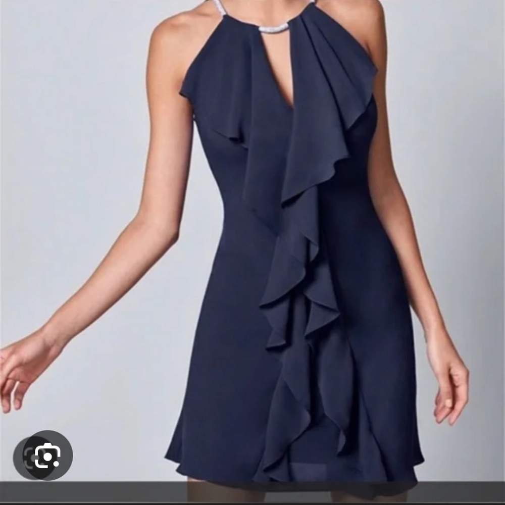 Venus Rhinestone-embellished, ruffled V-neckline cocktail dress, New With Tags